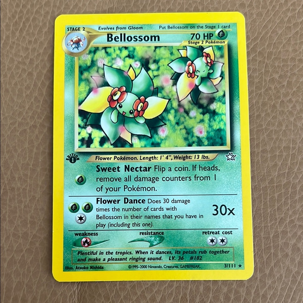 Pokemon Bellossom Card 3/111 Holo 1st edition